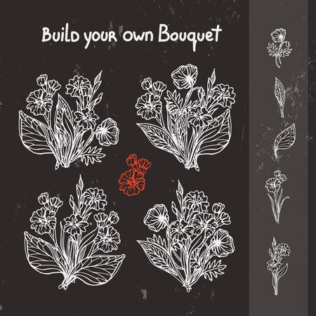 Hand drawn flower bouquets. Hand drawn elements for flower arrangements making.の写真素材