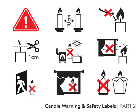 Candle Safety Sticker. Labeling for wax candles. European candle safety standards. Fire-safety labelの写真素材