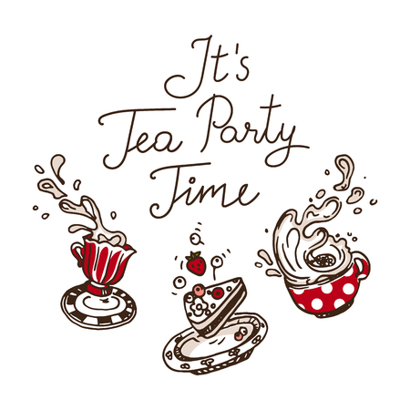It is Tea Party Time. Set of three hand drawn objectsのイラスト素材