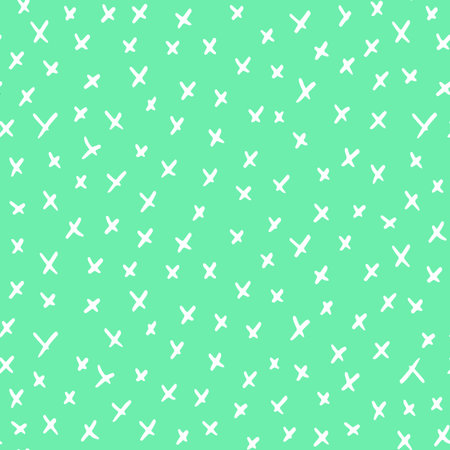 Abstract simple seamless texture with hand drawn crosses, white on light greenのイラスト素材