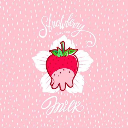 Funny Strawberry Milk illustration. Red sweet berry with udder of a cow.のイラスト素材