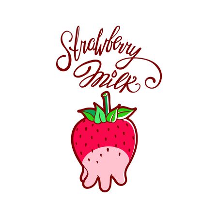 Funny Strawberry Milk illustration. Red sweet berry with udder of a cow.のイラスト素材