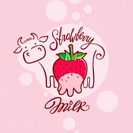 Funny Strawberry Milk illustration. Red sweet berry with udder of a cow.の写真素材