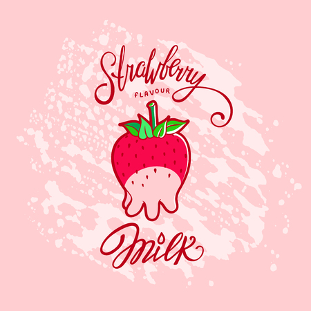 Funny Strawberry Milk illustration. Red sweet berry with udder of a cow.の写真素材