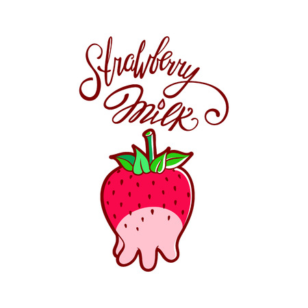 Funny Strawberry Milk illustration. Red sweet berry with udder of a cow.の写真素材