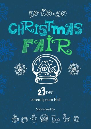 Christmas fair, market announcement poster, card template with snow globe.の写真素材