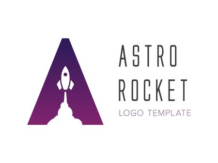 Logo template letter A with rocket launch symbol. Trending negative space design.のイラスト素材