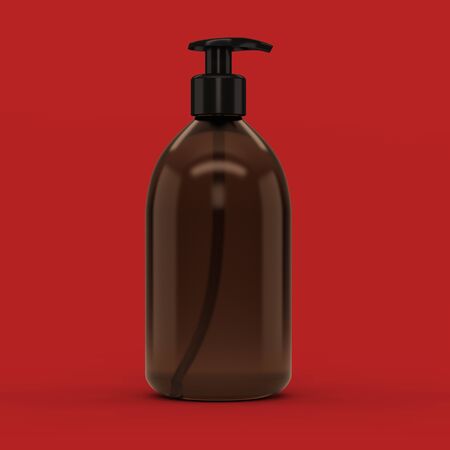 A brown plastic bottle with a dispenser for cosmetics - mockupの写真素材