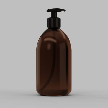 A brown plastic bottle with a dispenser for cosmetics - mockupの写真素材