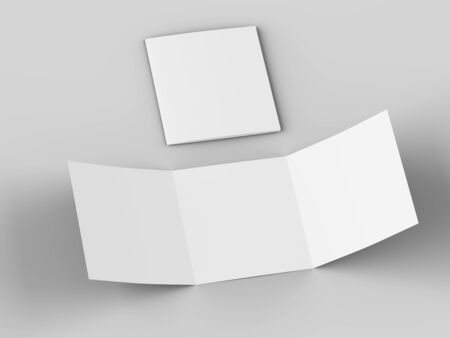 Open tri-folded leaflet in square format. 3d illustrationの写真素材