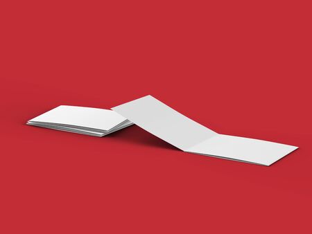 Open tri-folded leaflet in square format. 3d illustrationの写真素材