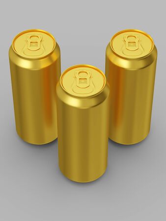 Golden can for beverages - 500ml. 3d illustrationの写真素材