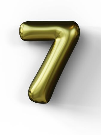 Golden balloon in shape of number 7 isolated. 3d illustration.の写真素材