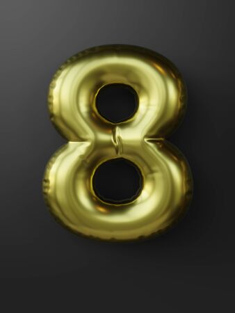Golden balloon in shape of number 8 isolated. 3d illustration.の写真素材