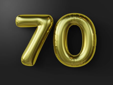 Golden balloon in shape of number 70
 isolated. 3d illustration.の写真素材