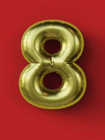 Golden balloon in shape of number 8
 isolated. 3d illustration.の写真素材