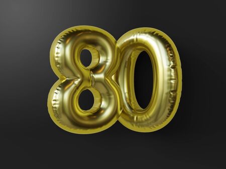 Golden balloon in shape of number 80
 isolated. 3d illustration.の写真素材