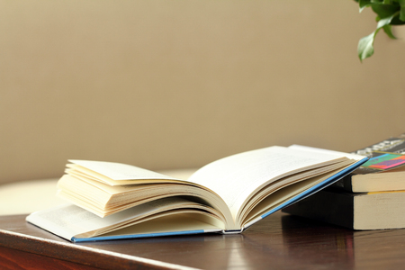 open book on tableの写真素材