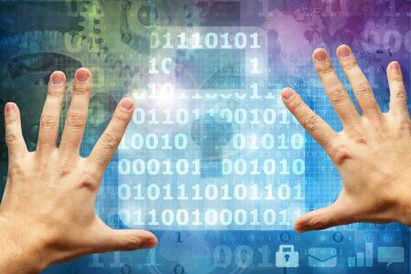 hands touching digital lockの写真素材