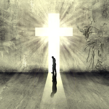 person walking to heaven gateの写真素材