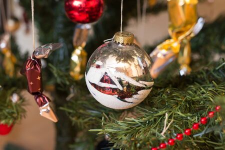 christmas ball hanging on the christmas treeの写真素材
