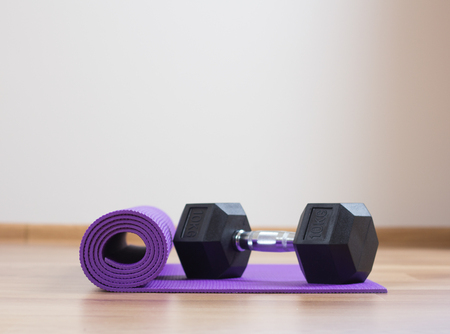 dumbbell and exercise matの写真素材