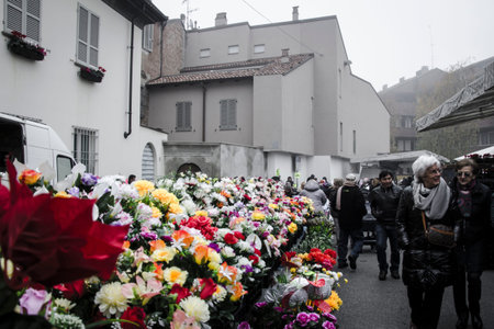 Winter Market stall with flowersのeditorial素材