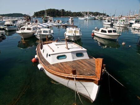 boats on the sea in harbour of Rovinjの写真素材