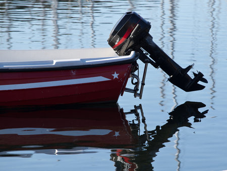 outboard engine on the plastic boat