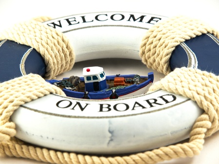 safe belt and boat isolated on white backgroundの写真素材