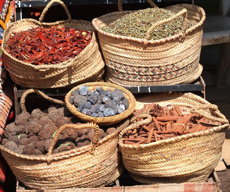 spices in baskets on open market in Morroco        の写真素材