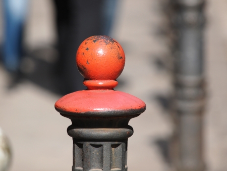  red post on the street protecting sidewalk from the parking cars in Barcelona     の写真素材