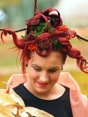 OSIJEK - NOVEMBER 8: Costumed girls participant at the autumn Fantasy Fair in city park november 8 , 2014 in Osijek, Croatiaのeditorial素材