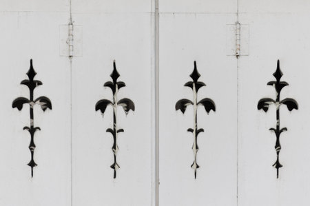 Ornaments on the boards in the windowの写真素材