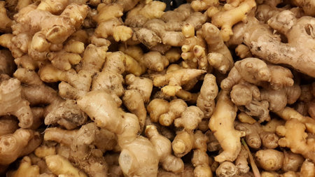 A pile of gingers on sell in the supermarket