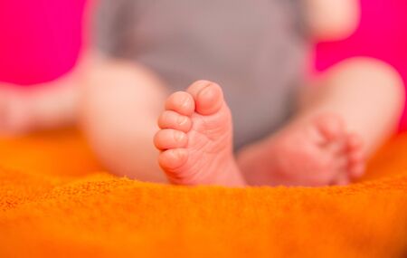 Cute baby toddler feetの写真素材