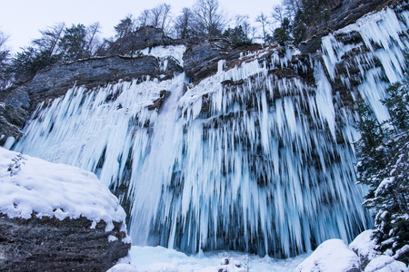 Scenic frozen waterfall Pericnik in Julian alps, Sloveniaの写真素材
