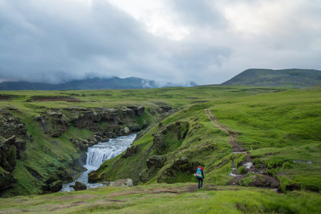 BEautiful and scenic Fimmvorduhals hike in Icelandの写真素材