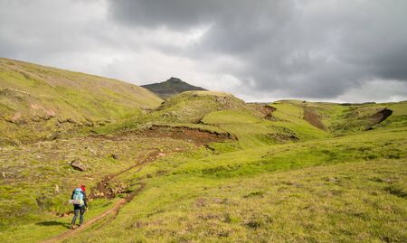 BEautiful and scenic Fimmvorduhals hike in Icelandの写真素材