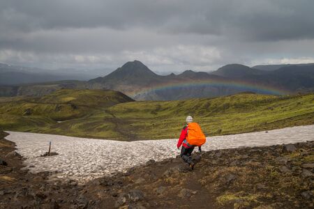 BEautiful and scenic Fimmvorduhals hike in Icelandの写真素材