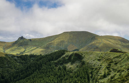 Scenic green landscape of Azorean islandの写真素材