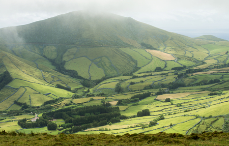 Scenic green landscape of Azorean islandの写真素材