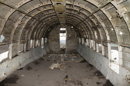 Remaining of plane crash on icelandic beachの写真素材