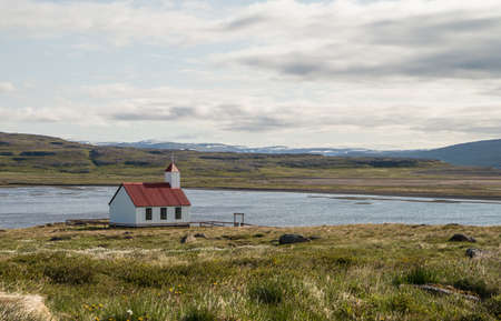 Traditional wooden church building in Icelandの写真素材