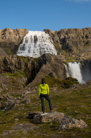 Scenic waterfall Dynjandi in westfjords of ICelandの写真素材