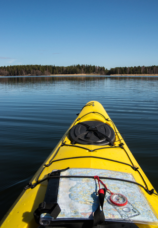 Seakayaking in Stockholm archipelago in Sweden during summer timeの写真素材