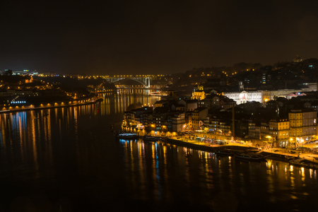 View on Porto city bridge during night timeの写真素材