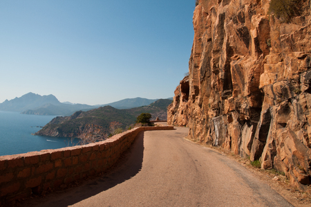 Windy coastal road on Corsica island, Franceの写真素材