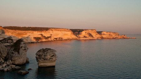 BEautiful sunset over coast of Corsica near Bonifacio cityの写真素材