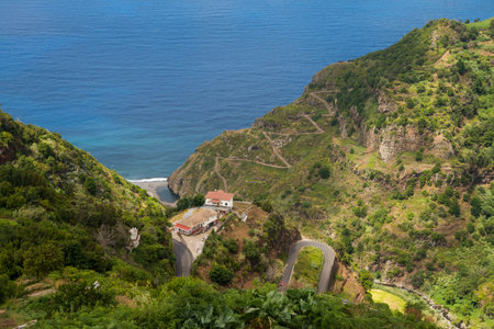 Scenic coastal landscape of Madeira island in Portugalの写真素材